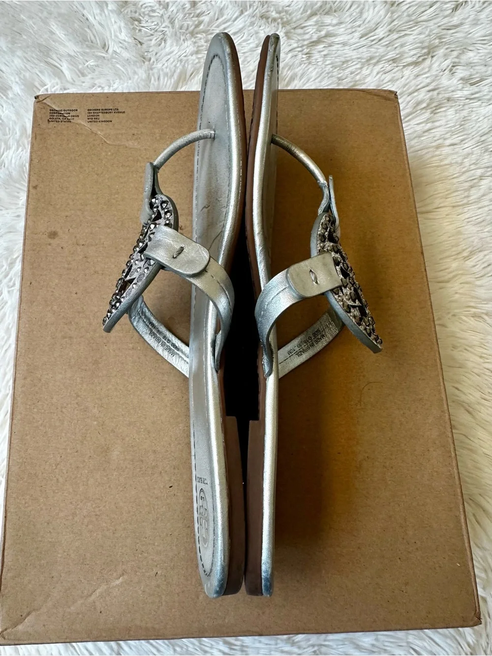 Tory Burch Miller Metallic Silver Crystal Logo Leather Thong Sandals Women’s 10